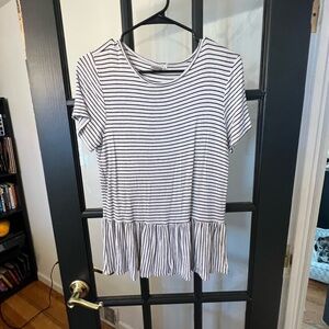 Large white and black striped peplum top